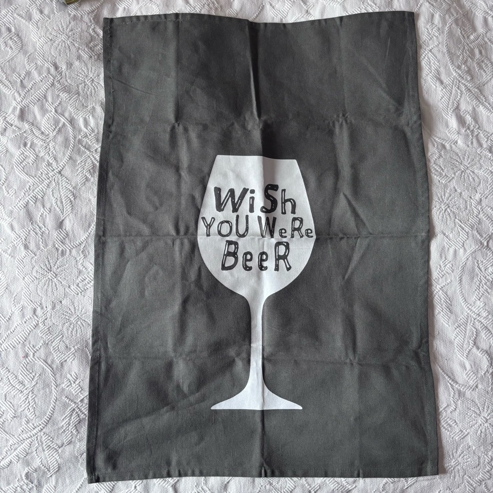 Gray Tea Towel with Wine Glass Design Made in Hamburg